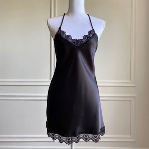 Black Satin Lace Trim Chemise Nordstrom XS